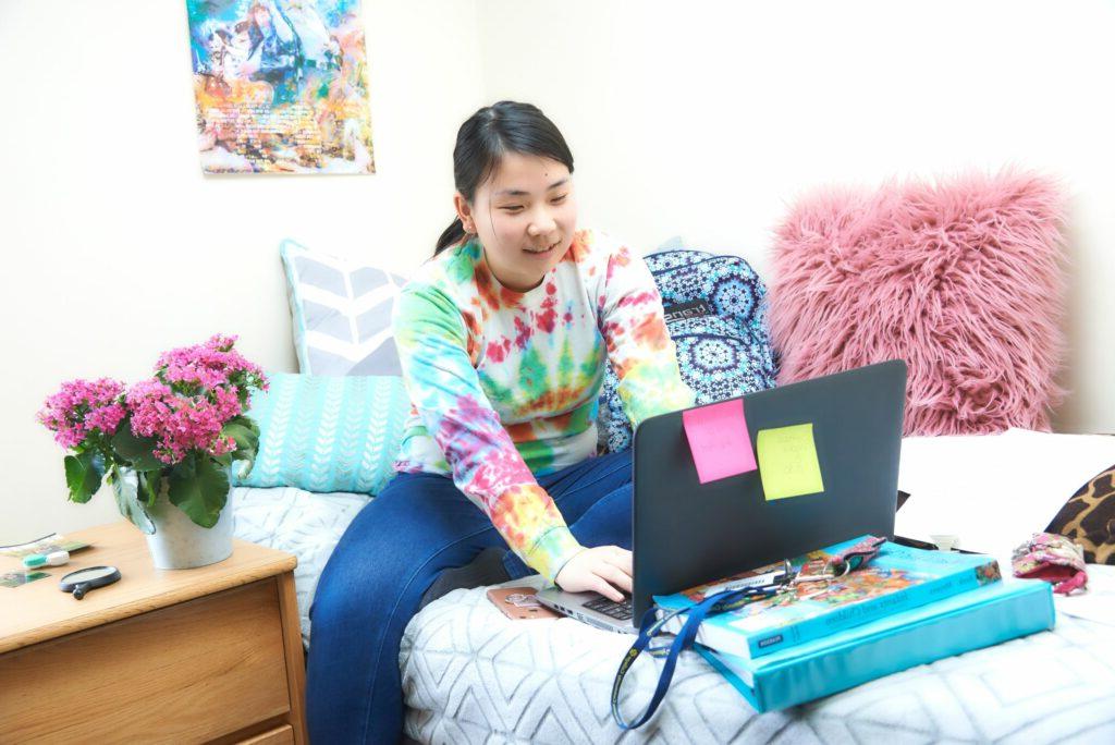 Student using a laptop